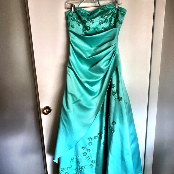 Turquoise with sequence Prom Dress - Picture 1 of 5